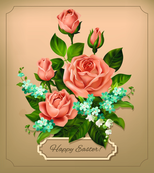 Vintage rose with card templates design vector 02