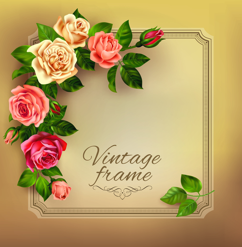 Vintage rose with card templates design vector 03
