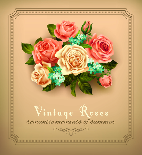 Vintage rose with card templates design vector 04