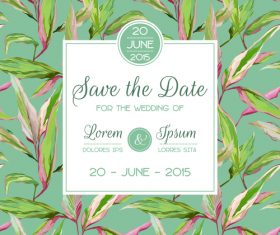 Wedding invitation card with tropical leaves vector 01