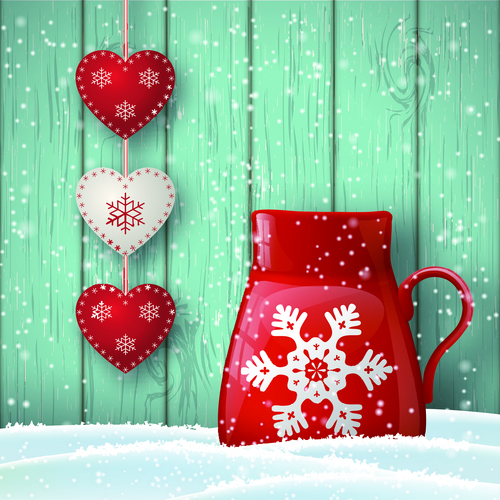 Winter christmas greeting card with wooden wall background vector