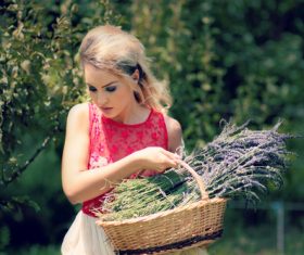 Woman holding lavender Stock Photo