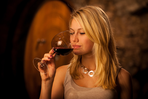 Woman tasting wine Stock Photo 01