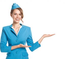 Young beautiful airplane stewardess Stock Photo 05