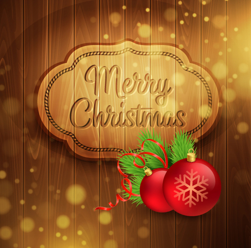 brown wood background with christmas decor vector