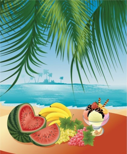 fruit and beach scenery vector