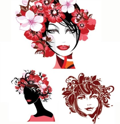 girl head with flowers vectors material