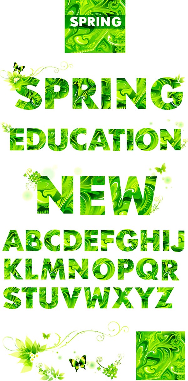 green spring elements Alphabet creative vector