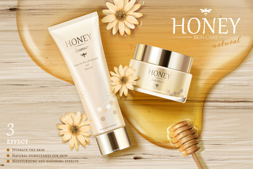 honey skin care cosmetics advertisement template vector 02