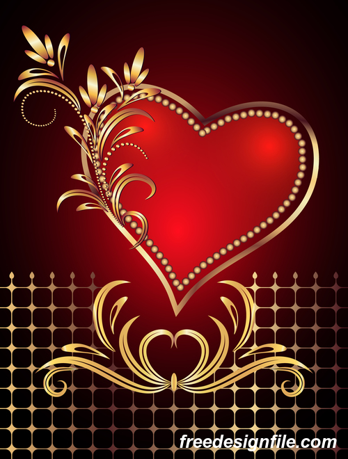 red valentine card with romantic heart vector 01