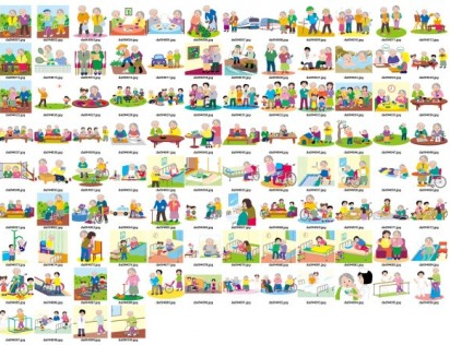 100 elderly people living set vector