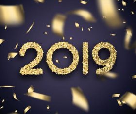 2019 New year golden confetti background vector