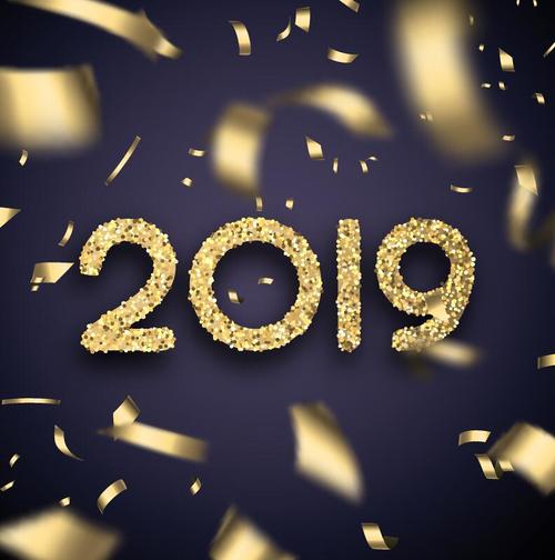 2019 New year golden confetti background vector