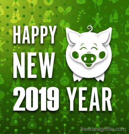 2019 Pig year green background vectors