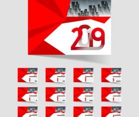 2019 calendar red template vector material