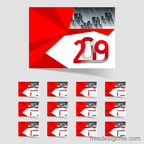 2019 calendar red template vector material