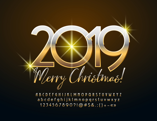 2019 christmas text with alphabet design vector 02