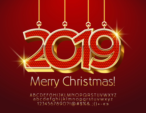 2019 christmas text with alphabet design vector 09