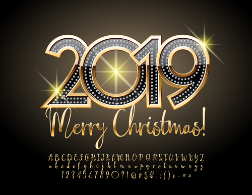 2019 christmas text with alphabet design vector 13