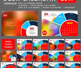 2019 desk calendar template vector material 01