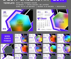 2019 desk calendar template vector material 04