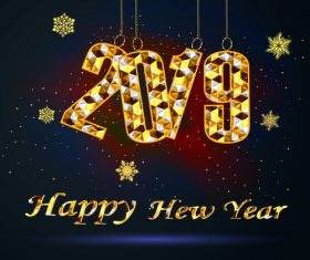 2019 happy new year text design with golden snow vector