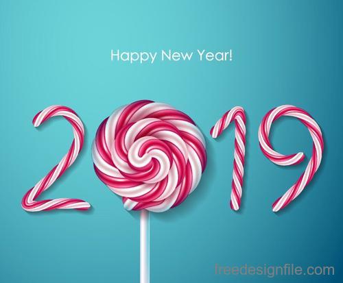 2019 new year background with candy vector