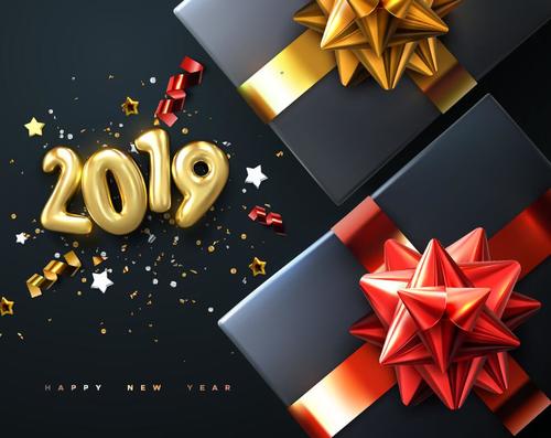 2019 new year background with gift boxs vector