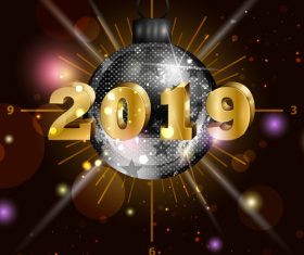 2019 new year background with neon ball vector