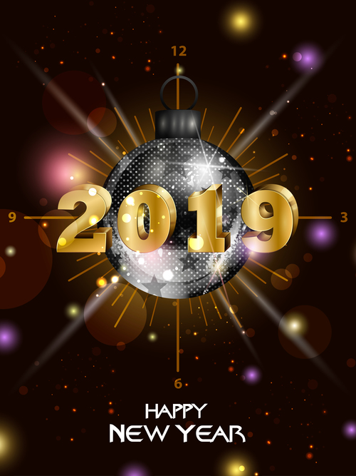 2019 new year background with neon ball vector