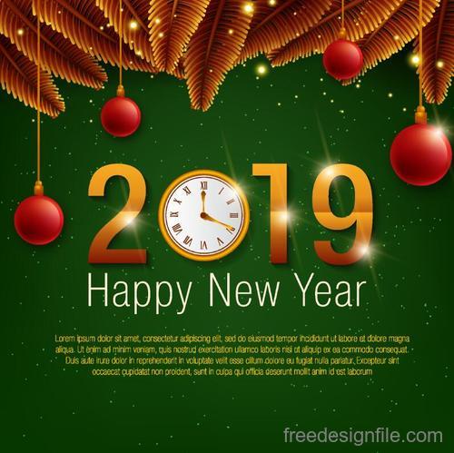2019 new year design clock background vector