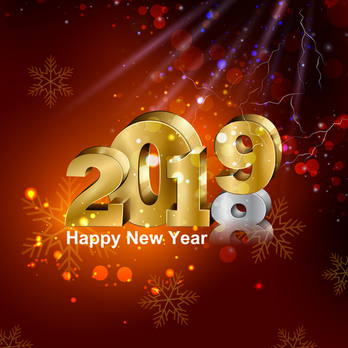 2019 new year design with snow and lightning vector