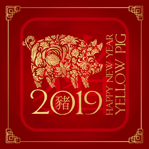 2019 new year of thd pig chinese styles vector design 01