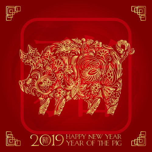 2019 new year of thd pig chinese styles vector design 02