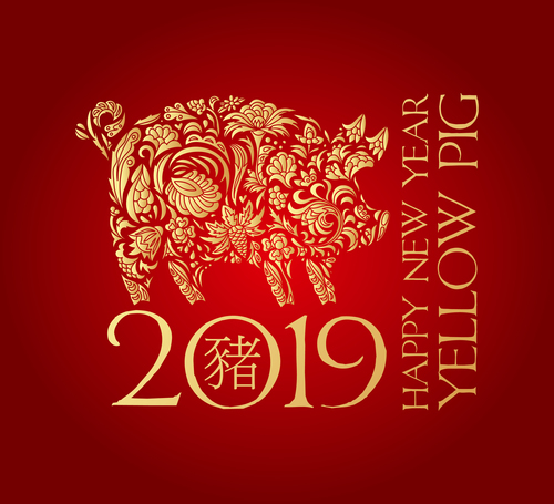 2019 new year of thd pig chinese styles vector design 03