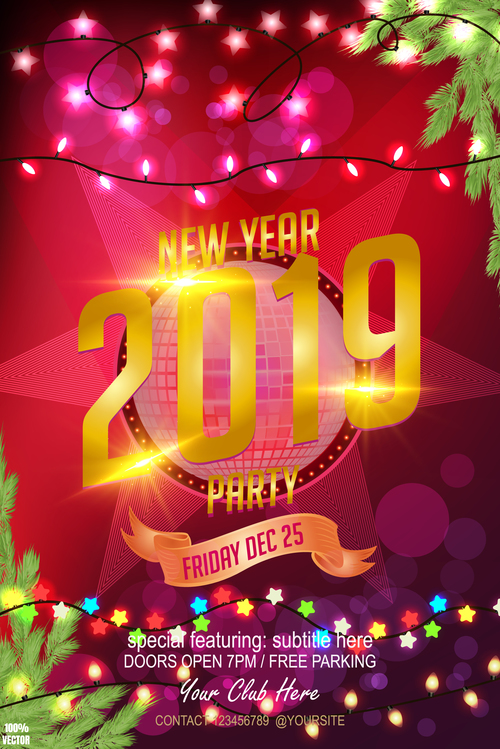2019 new year party poster with flyer template vector 01
