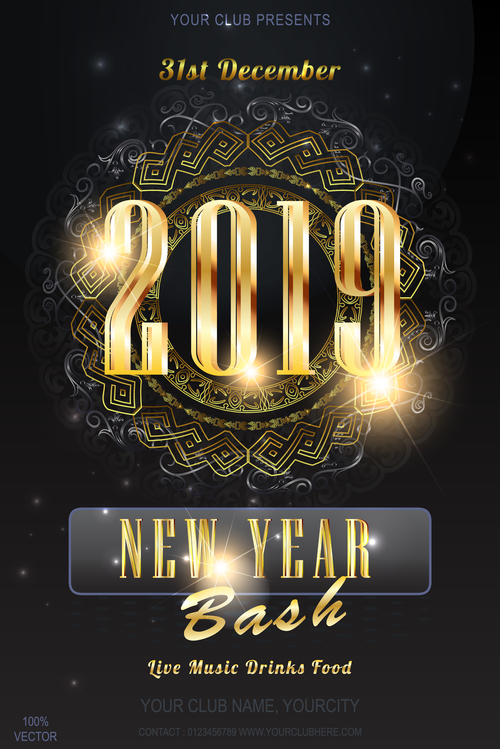 2019 new year party poster with flyer template vector 02