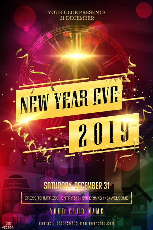 2019 new year party poster with flyer template vector 03