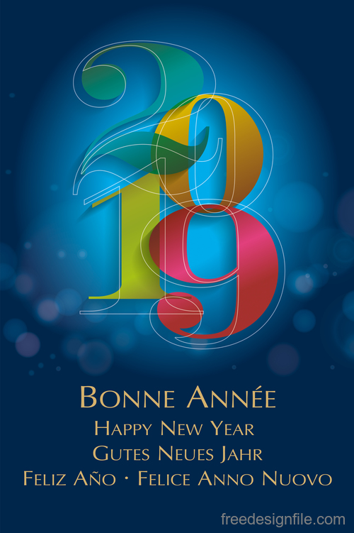 2019 new year text with abstract background vector
