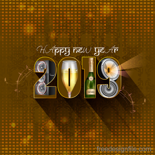 2019 new year with beer and music vector