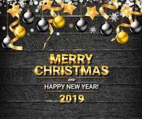 2019 new year with christmas design and wood wall vector