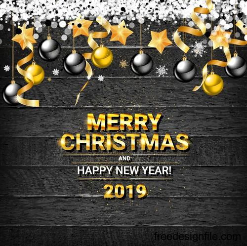 2019 new year with christmas design and wood wall vector