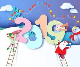 2019 new year with christmas paper-cut vectors design