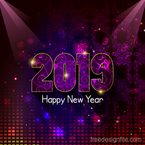 2019 new year with purple party background vector