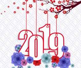 2019 new year with red flower design vector