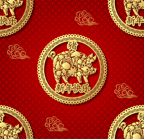 2019 year of the pig seamless pattern vector