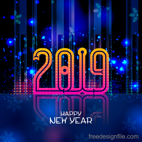 2019 yew year with city night background vector