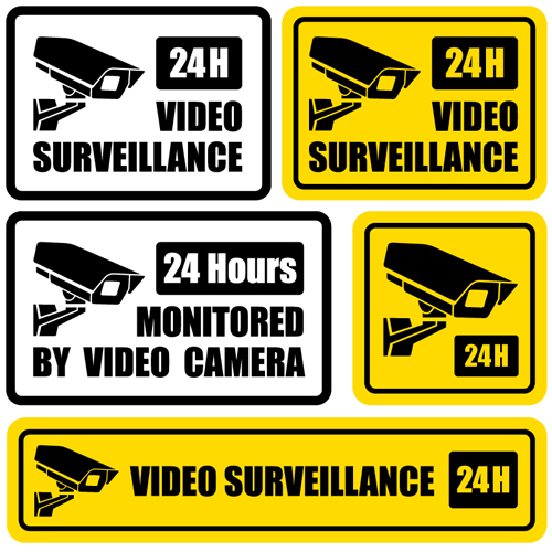 24 hour surveillance labels design vector
