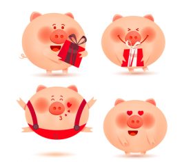 4 Cute Piggy cartoon vector illustration