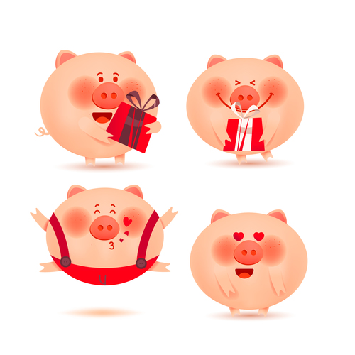 4 Cute Piggy cartoon vector illustration
